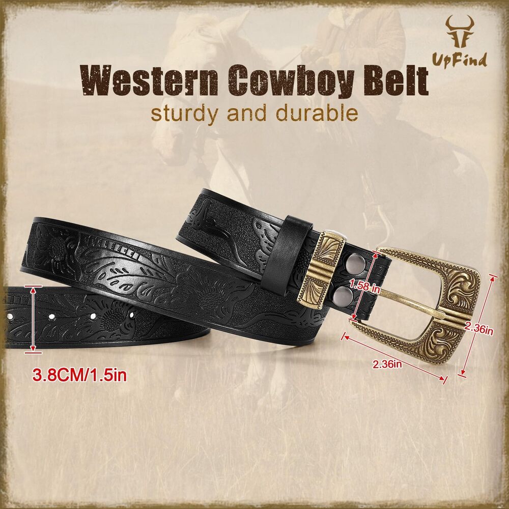 4936 Western Leather Belts For Women Men Vintage Engraved Cowboy Cowgirl Belt View 5